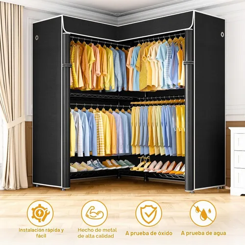 Vista 4 de ULIFHOME E15C Pro - Perchero en forma de L para esquina, perchero independiente para colgar ropa, sistema de armario resistente de 48.8 pulgadas