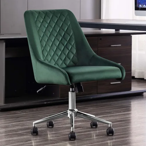 Vista 2 de Duhome - Silla de oficina en casa de terciopelo con ruedas, silla giratoria con respaldo, silla tapizada ajustable para computadora sin brazos