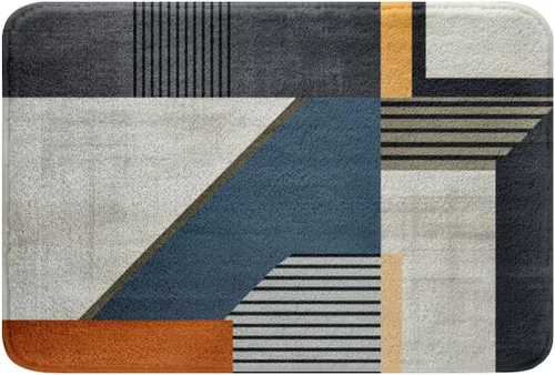 Vista 21 de Feelyou Beige Brown Bathroom Rugs Abstract Geometric Bath Mats Modern Art Bathroom Accessories Floor Doormats 16"x24" Soft Microfiber