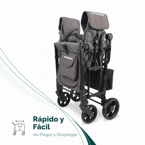 Vista 5 de WonderFold W2 Elite Cochecito Wagon, marco de acero, 2 plazas, gris