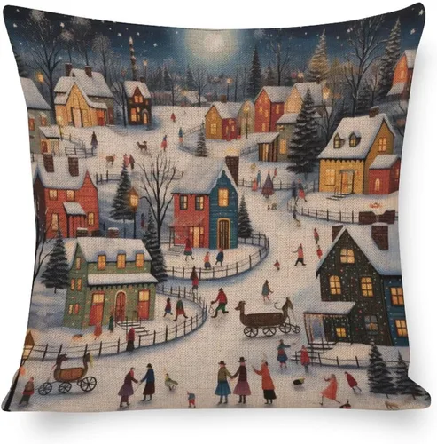 Vista 14 de Fundas de almohada de 16 x 16 pulgadas, diseño de pueblo de invierno, decoración de Navidad, para sofá, sala de estar, dormitorio