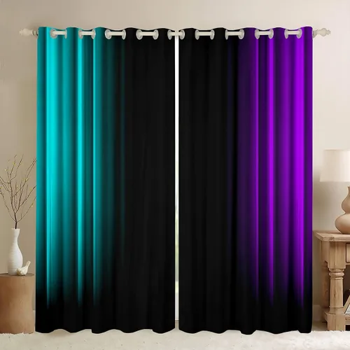 Vista 10 de Feelyou Cortinas abstractas degradadas para niños, adolescentes y mujeres, cortinas de ventana azules, moradas y negras, tratamientos geométricos