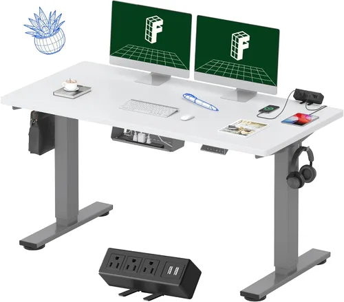 Vista 23 de FLEXISPOT EN2 Escritorio de pie de una pieza completa con regleta de alimentación de abrazadera, escritorio eléctrico de altura ajustable de 40 x 24