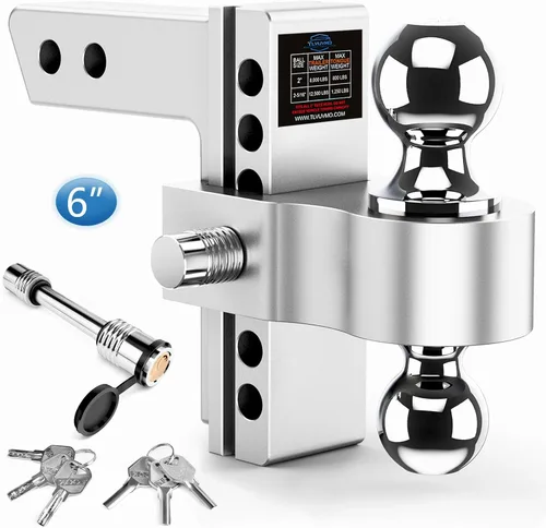 Vista 9 de Enganche de remolque ajustable - Tlvuvmo Enganche de caída de aluminio (se adapta a receptor de 2.5''), caída/elevación de 6 pulgadas, capacidad