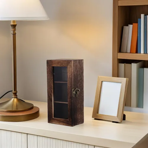 Vista 7 de SEWACC 3-compartment Display Box with Acrylic, Pine Wood Cabinet Organizer