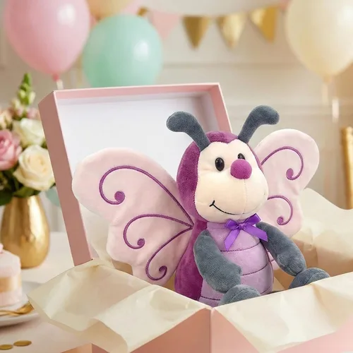 Vista 9 de Peluche de mariposa con bolsa de capullo, 12 pulgadas, color morado para niñas pequeñas Soft polyester metamorphosis pretend play toy with