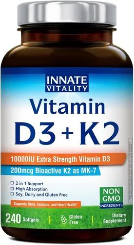 Vista 9 de Innate Vitality Vitamina D3 K2, vitamina D3 de alta potencia 10000iu 120