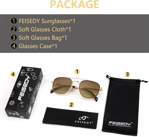 Vista 7 de FEISEDY Gafas de sol cuadradas Pilot B2953 con lentes degradadas retro pequeñas de metal