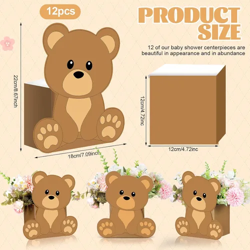Vista 3 de Hushee - Juego de 12 centros de mesa con diseño de oso para baby shower
