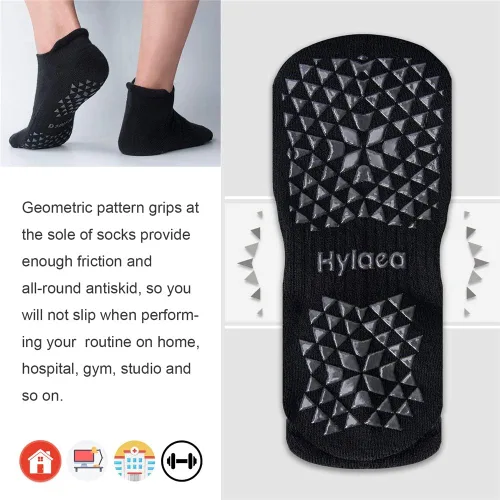 Vista 5 de Hylaea Calcetines antideslizantes unisex para yoga, hospitales, pilates y barre, al tobillo, acolchados