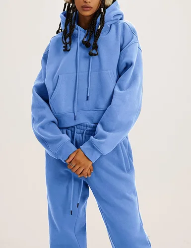 Vista 23 de Kissonic Conjunto deportivo de forro polar para mujer, 2 piezas, sudadera con capucha y pantalones deportivos