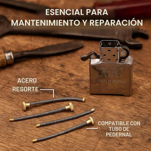 Vista 2 de Kit de reparación de mechero IN SELECT - Partes de repuesto de resorte de pedernal compatibles con mecheros Zippo, piezas de latón duraderas