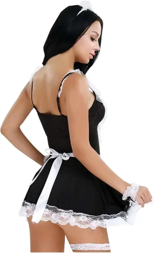 Vista 6 de Lencería sexy de sirvienta francesa para mujer vestido de sirvienta con cordones vestido elegante con ribete de volantes lencería de anime y cosplay