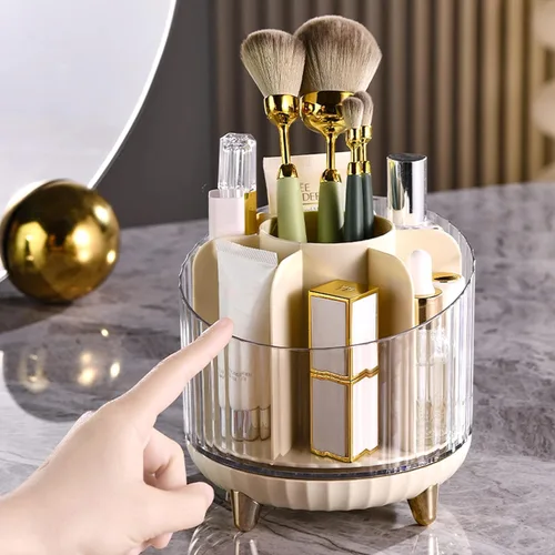 Vista 5 de Makeup 360° Rotating Makeup Brush Holder Lipstick Organizer 6 Slot Desktop for Cosmetic Pen Eyeliner Storage Organizer(A)