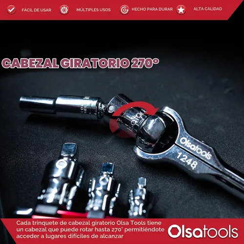 Vista 4 de Olsa Tools Trinquete de cabeza giratoria - Accionamiento de 1/2 pulgada con cabeza redonda de 90 dientes - Llave de dados de estilo roto para 1 pieza
