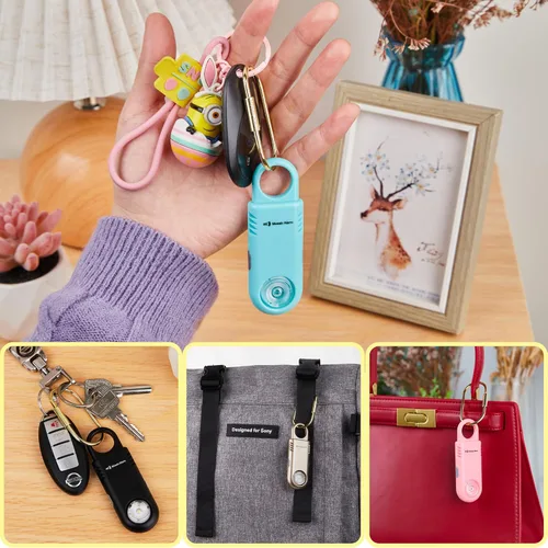 Vista 6 de 135dB recargable alarma de seguridad personal luz estroboscópica antideslizante agarre llavero sirena para mujeres estudiantes linterna senderismo