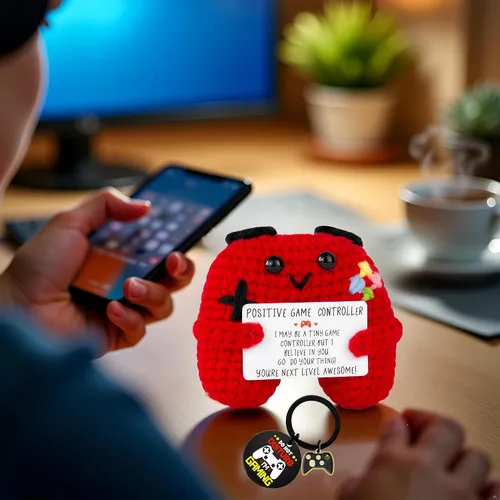 Vista 5 de Regalos para jugadores, controlador de juego de ganchillo positivo y llavero inspirador, idea de regalo única para adolescentes, juego de regalo