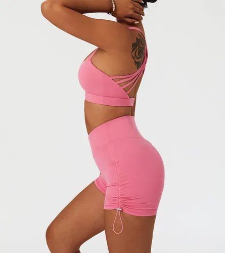 Vista 3 de ABOCIW Conjuntos de entrenamiento para mujer, 2 piezas, pantalones cortos de cintura alta cruzada y brasieres deportivos, trajes de yoga