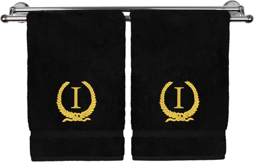Vista 27 de Toalla de mano con monograma, regalo personalizado, 16 x 30 pulgadas, letra blanca bordada con diseño de corona en toalla negra, extra absorbente