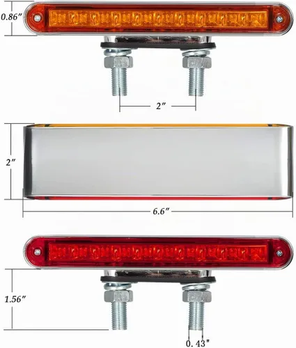 Vista 5 de Partsam 2 barras de luz LED rojas y ámbar de 6.5 pulgadas con doble cara para camión, semirremolque, 10 luces LED impermeables con doble tachuelas