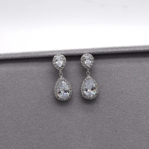 Vista 6 de UDYLGOON Juego de aretes colgantes de lágrima y pulsera de boda para novia, dama de honor, mujeres, regalos de fiesta de graduación