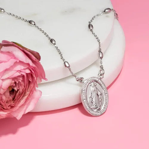 Vista 8 de Ross-Simons Italian Sterling Silver Miraculous Medal Bead Station Necklace