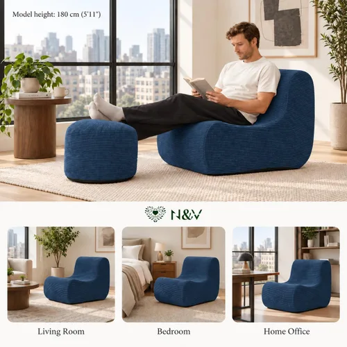 Vista 5 de N&V Sofá de espuma de un solo asiento, sofá de suelo sin brazos, espuma de alta densidad de una pieza, funda extraíble y lavable a máquina, azul