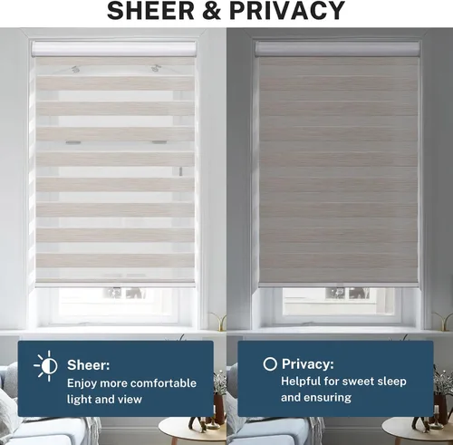 Vista 3 de Zebra - Persianas enrollables sin cordones de doble capa para la ventana, persianas enrollables con control de luz día y noche, fáciles de instalar