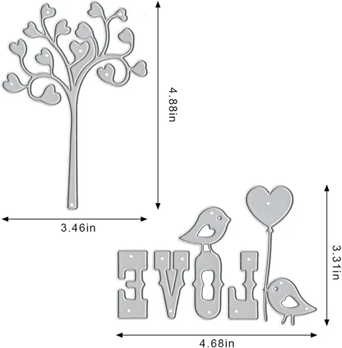 Vista 2 de Hying Troqueles de corte de marco de árboles de San Valentín para hacer tarjetas y decoraciones de álbumes de fotos, globos de pájaros, corazones