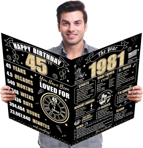 Vista 27 de Turypaty Tarjeta de 10 cumpleaños grande con sobre para niños y niñas, libro de firmas de invitados gigante de feliz 10 cumpleaños en negro y oro