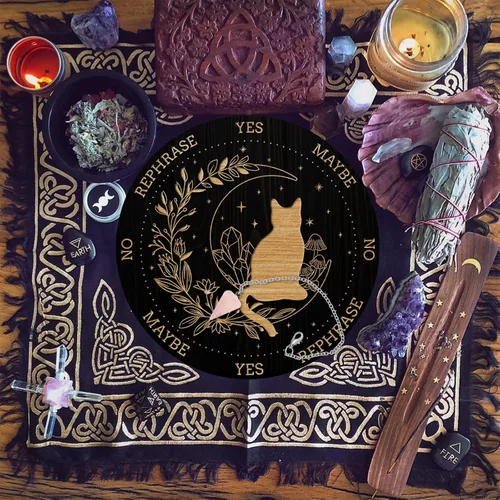 Vista 3 de AHANDMAKER Tabla de péndulo de bruja de 7.8 pulgadas, plancha de madera para radiestesia con péndulos de cristal de cuarzo rosa, herramientas