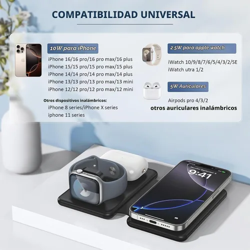 Vista 2 de Estación de carga para dispositivos Apple: cargador inalámbrico magnético Negro