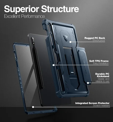 Vista 5 de Dexnor Funda para Galaxy Tab S8/S7 de 11 pulgadas, Protector de Pantalla Integrado y Soporte - Porta S Pen, Cubierta Protectora de Cuerpo Completo