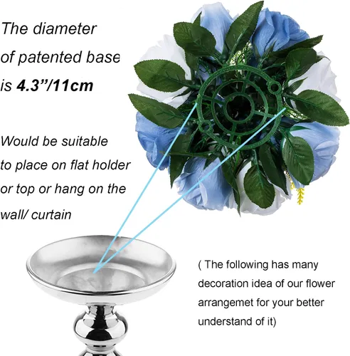 Vista 5 de BLOSMON Centros de mesa de bola de flores para mesa 2 piezas Centro de mesa de rosas artificiales Flores azul polvoriento Arreglo floral de seda