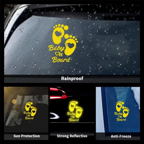 Vista 6 de Adhesivo reflectante de alta intensidad para niños a bordo de advertencia de seguridad (azul) - 8.03 x 8.03 pulgadas impermeable parachoques