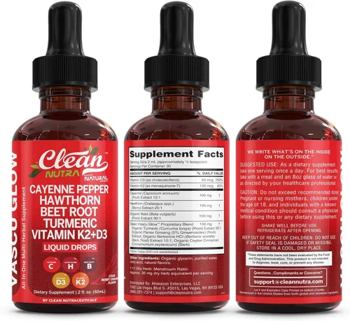 Vista 9 de Clean Nutra - Suplemento líquido de gotas de pimienta de cayena + bayas de espino, vitamina D3 K2 polvo de raíz de remolacha, canela de Ceilán