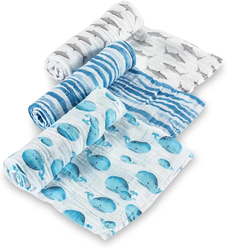 Vista 14 de LollyBanks Manta de Envolver, Manta de Bebé 100% Algodón, Manta de Envolver de Muselina Suave 47 x 47 Pulgadas, Manta de Bebé Neutra para Niños