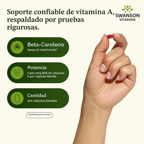 Vista 3 de Swanson Betacaroteno Vitamina A 25,000 UI Suplemento para la salud de los ojos y la piel para adultos que buscan la visión y el apoyo inmunológico