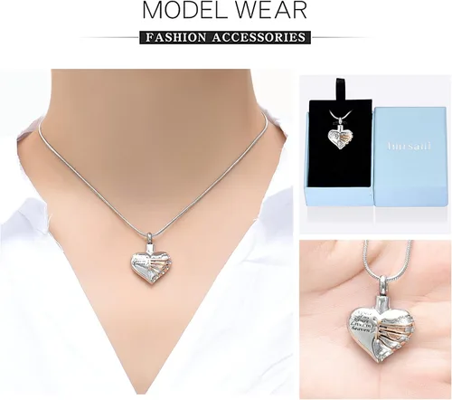 Vista 30 de Imrsanl Collar con dije de urna de cremación en forma de corazón para cenizas humanas – Un pedazo de mi corazón vive en el cielo
