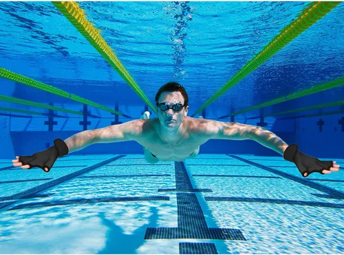 Vista 6 de Sumind - 2 pares de guantes de natación para mujeres y hombres, guantes de neopreno con malla para aeróbicos acuáticos, ejercicio de piscina, Negro