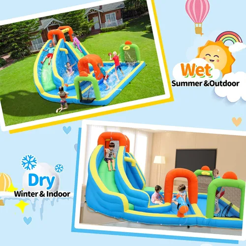 Vista 4 de Tobogán acuático inflable,Casa de rebote de agua con tobogán,Castillo animoso para niños al aire libre,Parque acuático inflable para niños patio