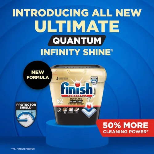 Vista 2 de Finish Ultimate Infinity Shine - Cápsulas para lavavajillas, detergente sin necesidad de pre-enjuague, elimina manchas quemadas, con Protector