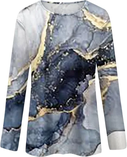 Vista 2 de Camisetas de otoño para mujer, talla grande, con estampado holgado, manga larga, cuello redondo, camisetas