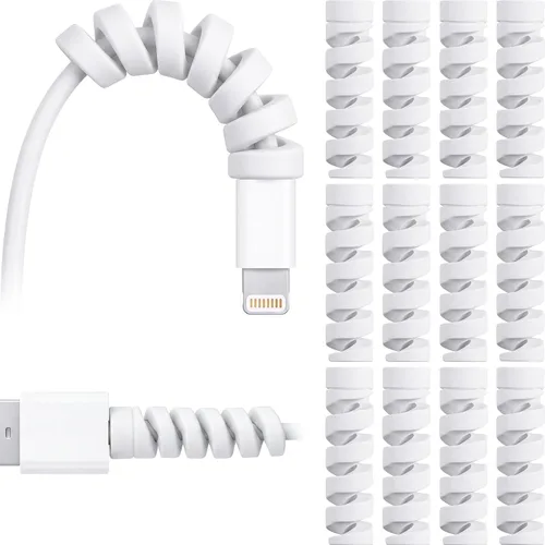 Vista 8 de Jetec - Protector de cable USB en espiral (24 unidades), color negro Phone Charging Cord End Saver, Prevents Cable Fraying Breakage, Soft Silicone