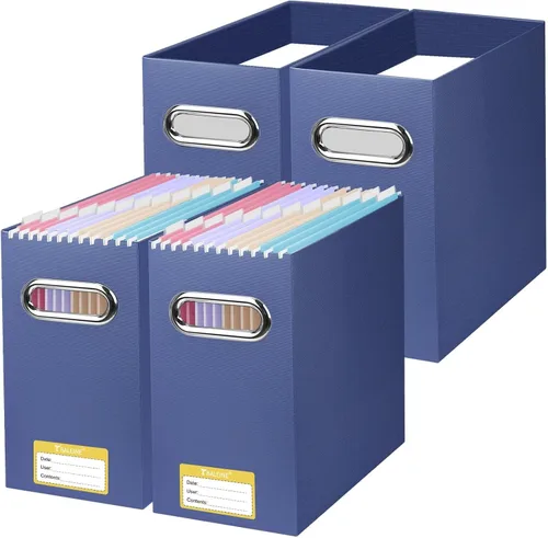 Vista 27 de BALEINE Caja organizadora de archivos, organizador de carpetas de archivos de cartón con asa para tamaño carta, caja de archivos plegable portátil