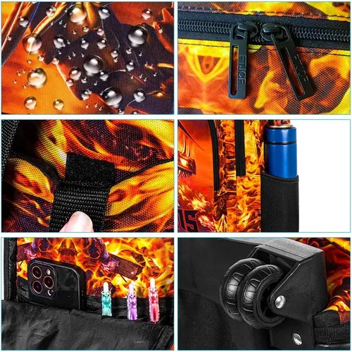Vista 6 de ZLYERT Mochila con ruedas para mujeres y hombres, mochila con ruedas para niñas y niños, mochila de viaje para adultos, Gragon de Fuego