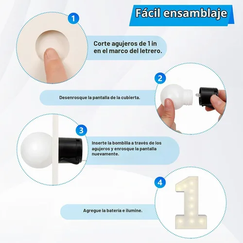 Vista 4 de 12 bombillas LED – Cadena de iluminación G40 funciona con pilas para números de letras de marquesina – interiores y exteriores para fiestas