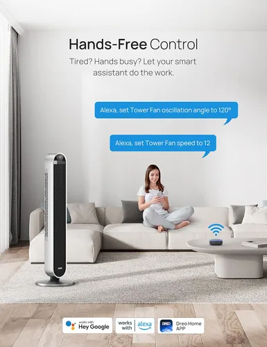 Vista 6 de Dreo Ventiladores de torre, enfriador de aire evaporativo de 40 pulgadas y ventilador oscilante sin aspas de 42 pulgadas con controles remotos