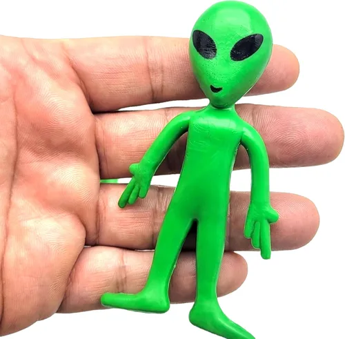 Vista 4 de Zugar Land Juguetes de alienígena verde flexible de 3.75 pulgadas (paquete de 12) figuras de goma flexibles sensoriales para aliviar el estrés. Gran