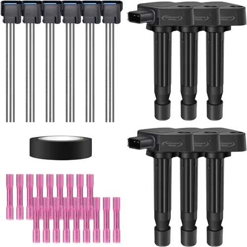 Vista 9 de Juego de 4 bobinas de encendido y arnés de cableado con conector pigtail compatible con Accord Odyssey Acura Saturn 3.0L 3.2L 3.5L V6 C1221 UF242